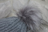 Ribbed Beanie with Removable Pom - GREY